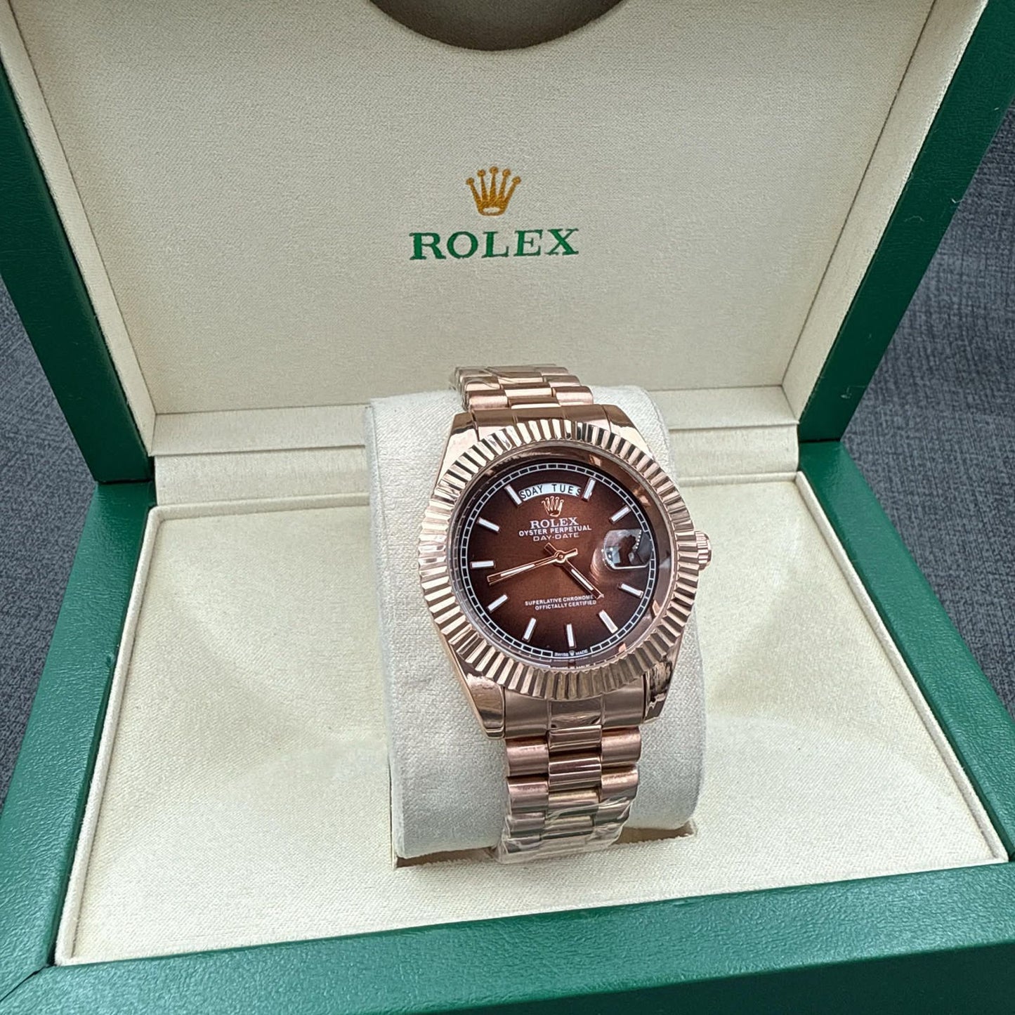 ROLEX "ROSE GOLD/BROWN"